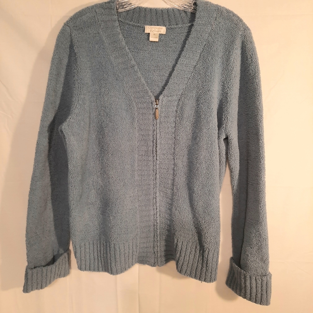 Christopher Banks Slate Grey Blue Pullover Long Sleeve Soft Sweater Zip Up XL